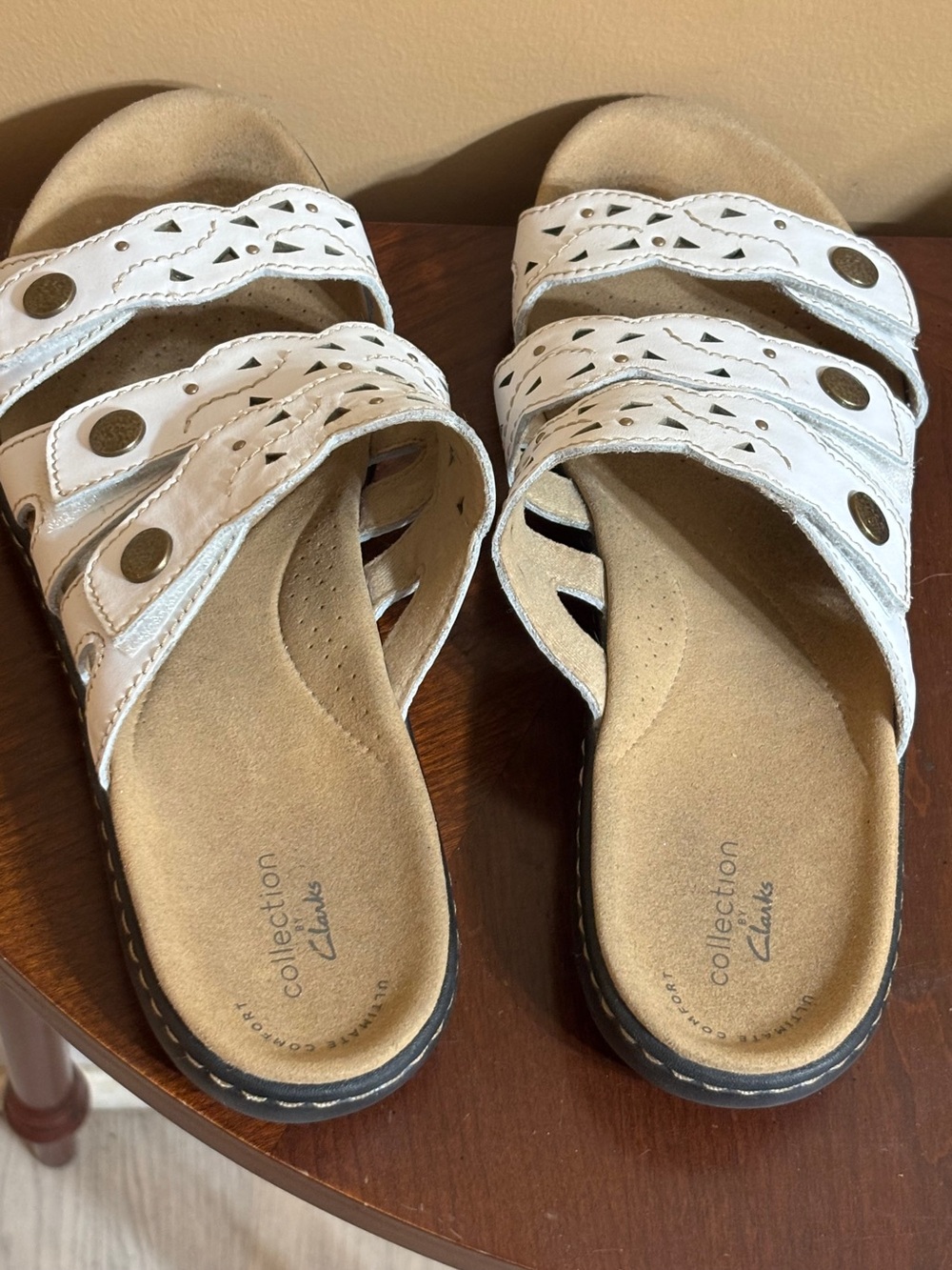 Clarks Collection Women's White Slip-On Comfort Sandals
